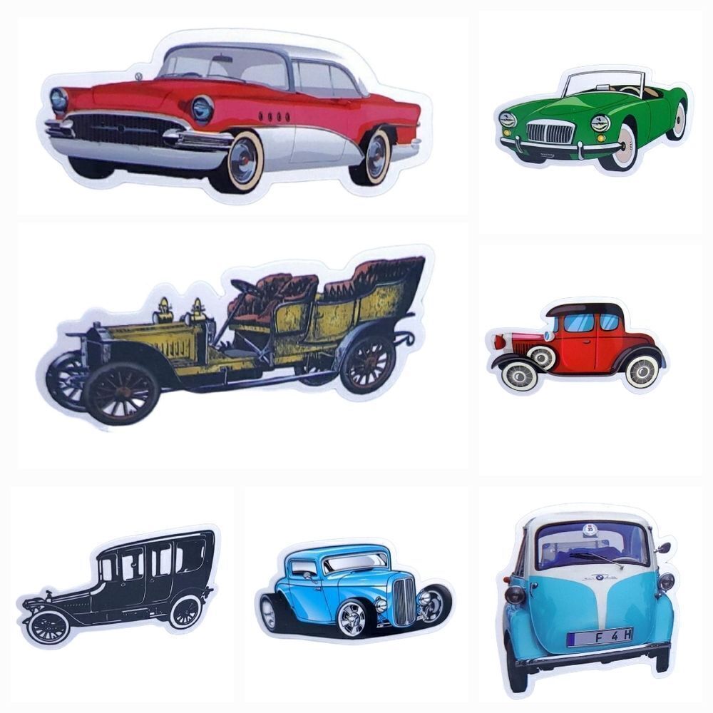 Classic Cars Decals Antique Roadsters Stickers Vintage Coupe Motor Variety Pack
